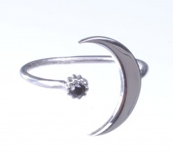 Sterling Silver Stylish Crescent Ring, White Gold Plated - 7
