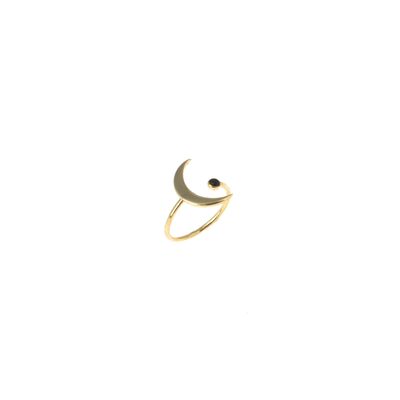 Sterling Silver Stylish Crescent Ring, White Gold Plated - 5