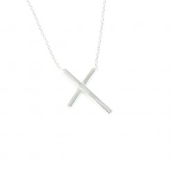 Sterling Silver Stylish X Dainty Necklace, White Gold Plated - Nusrettaki