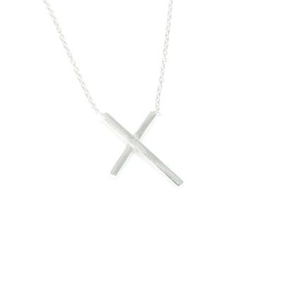 Sterling Silver Stylish X Dainty Necklace, White Gold Plated - 1