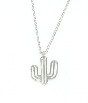 Sterling Silver Tiny Cactus Dainty Necklace, White Gold Plated - 7