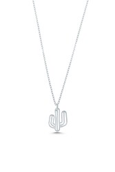 Sterling Silver Tiny Cactus Dainty Necklace, White Gold Plated - 4