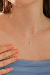 Sterling Silver Tiny Cactus Dainty Necklace, White Gold Plated - 3
