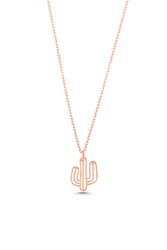 Sterling Silver Tiny Cactus Dainty Necklace, White Gold Plated - 6
