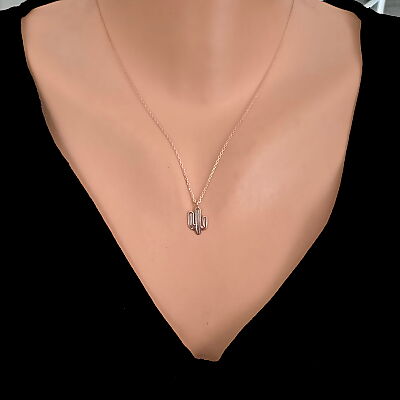 Sterling Silver Tiny Cactus Dainty Necklace, White Gold Plated - 1