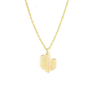 Sterling Silver Tiny Cactus Dainty Necklace, White Gold Plated - 4