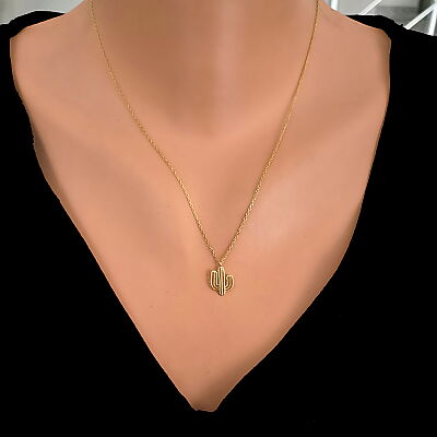 Sterling Silver Tiny Cactus Dainty Necklace, White Gold Plated - 3