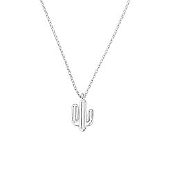 Sterling Silver Tiny Cactus Dainty Necklace, White Gold Plated - 5