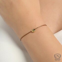 Nusrettaki - Sterling Silver Tiny Heart Cord Bracelet, Gold Plated