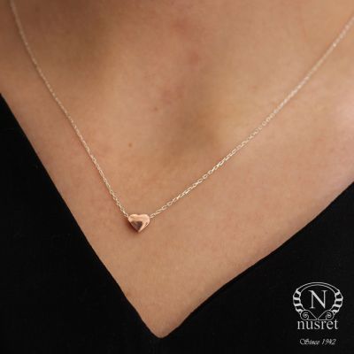Sterling Silver Tiny Heart Dainty Necklace, Rose Gold Plated with Silver Chain - 2