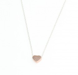 Sterling Silver Tiny Heart Dainty Necklace, Rose Gold Plated with Silver Chain - 7