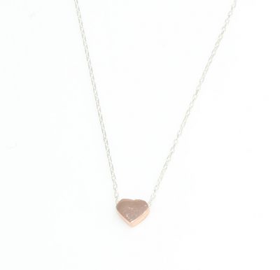 Sterling Silver Tiny Heart Dainty Necklace, Rose Gold Plated with Silver Chain - 7