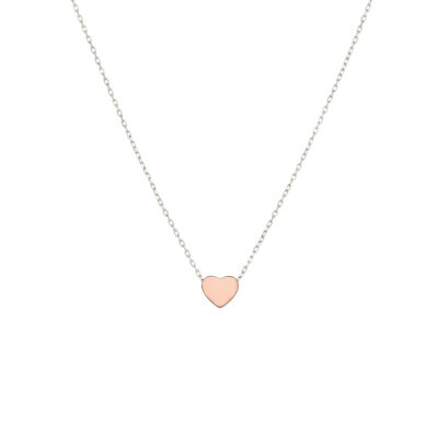 Sterling Silver Tiny Heart Dainty Necklace, Rose Gold Plated with Silver Chain - 2