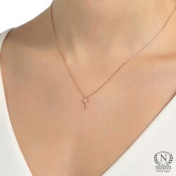 Sterling Silver Tiny Palm Dainty Necklace, Rose Gold Plated - 1