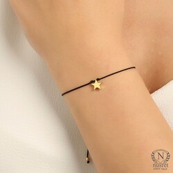 Nusrettaki - Sterling Silver Tiny Star Cord Bracelet, Gold Plated