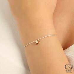 Nusrettaki - Sterling Silver Tiny Star Cord Bracelet, Rose Gold Plated