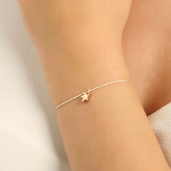 Sterling Silver Tiny Star Cord Bracelet, Rose Gold Plated - Nusrettaki