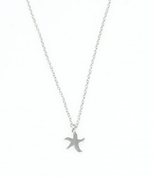 Sterling Silver Tiny Starfish Dainty Necklace, White Gold Plated - Nusrettaki (1)