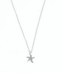 Sterling Silver Tiny Starfish Dainty Necklace, White Gold Plated - 2