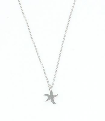 Sterling Silver Tiny Starfish Dainty Necklace, White Gold Plated - 2