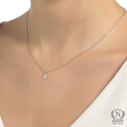 Sterling Silver Tiny Starfish Dainty Necklace, White Gold Plated - Nusrettaki