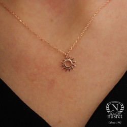 Sterling Silver Tiny Sun Dainty Necklace, White Gold Plated - Nusrettaki (1)