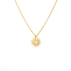 Sterling Silver Tiny Sun Dainty Necklace, White Gold Plated - 3