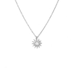 Sterling Silver Tiny Sun Dainty Necklace, White Gold Plated - 4
