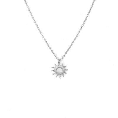 Sterling Silver Tiny Sun Dainty Necklace, White Gold Plated - 4