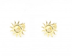 Sterling Silver Tiny Sun Design Stud Earrings - Gold - 7