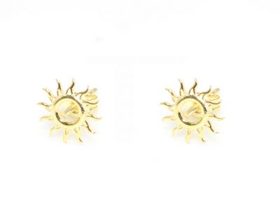Sterling Silver Tiny Sun Design Stud Earrings - Gold - 7