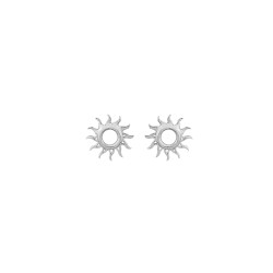 Sterling Silver Tiny Sun Design Stud Earrings - Gold - 4
