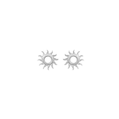 Sterling Silver Tiny Sun Design Stud Earrings - Gold - 4