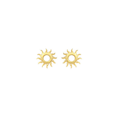 Sterling Silver Tiny Sun Design Stud Earrings - Gold - 5