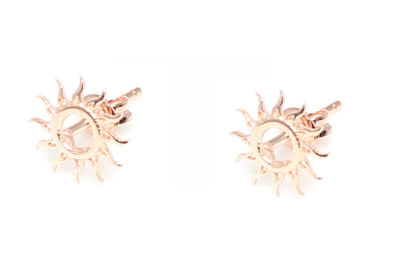 Sterling Silver Tiny Sun Design Stud Earrings - Gold - 6
