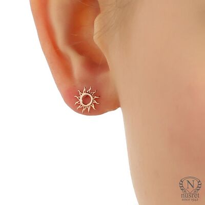 Sterling Silver Tiny Sun Design Stud Earrings - Gold - 3