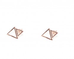 Sterling Silver Tiny Tri Stud Earrings, Rose Gold Plated - 4