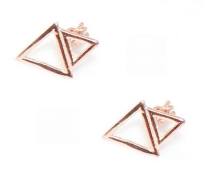 Sterling Silver Tiny Tri Stud Earrings, Rose Gold Plated - 5