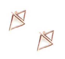Sterling Silver Tiny Tri Stud Earrings, Rose Gold Plated - 3
