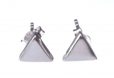 Sterling Silver Tiny Triangle Studs, White Gold Vermeiled - 2