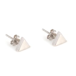 Sterling Silver Tiny Triangle Studs, White Gold Vermeiled - 1