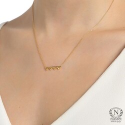 Sterling Silver Tiny Triangles Line Dainty Necklace, Gold Plated - Nusrettaki
