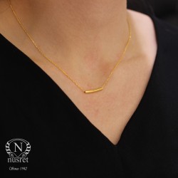 Sterling Silver Tiny Tube Necklace, Gold Plated - Nusrettaki