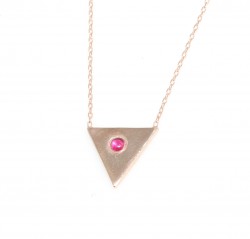 Sterling Silver Triangle Layer Dainty Necklace with Ruby, Rose Gold Plated - Nusrettaki (1)