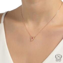 Sterling Silver Triangle Layer Dainty Necklace with Ruby, Rose Gold Plated - Nusrettaki