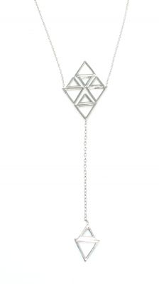 Sterling Silver Triangles Design Y-Necklace, White Gold Plated - 4