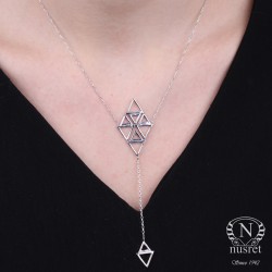 Sterling Silver Triangles Design Y-Necklace, White Gold Plated - 3