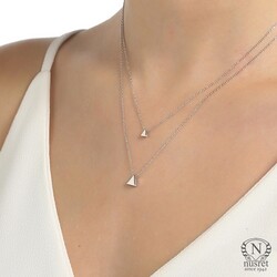 Sterling Silver Triangles Double Strand Necklaces, Gold Plated - Nusrettaki