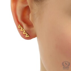 Sterling Silver Triangles Ear Cuffs, White Gold Plated - Nusrettaki