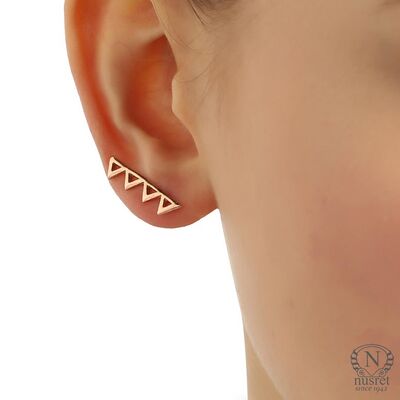 Sterling Silver Triangles Ear Cuffs, White Gold Plated - 3